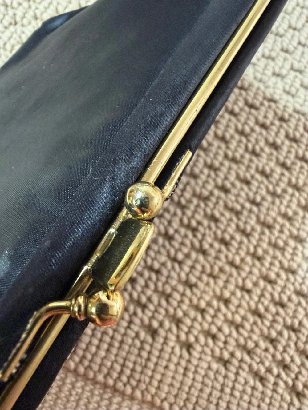 Vintage Ingber USA Black Satin Convertible Chain Clutch Evening Bag